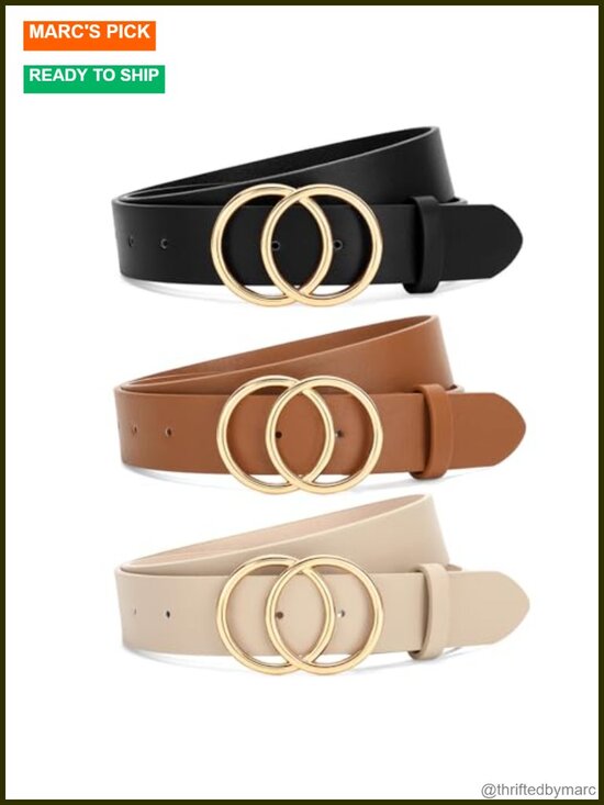 3 Pack Women Waist Belts for Jeans Pants Dresses, Double O-Ring Gold Buckle main image 4